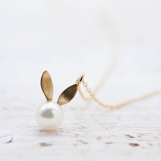 mewarf K14GF/K18GP rabbit&pearl pendant